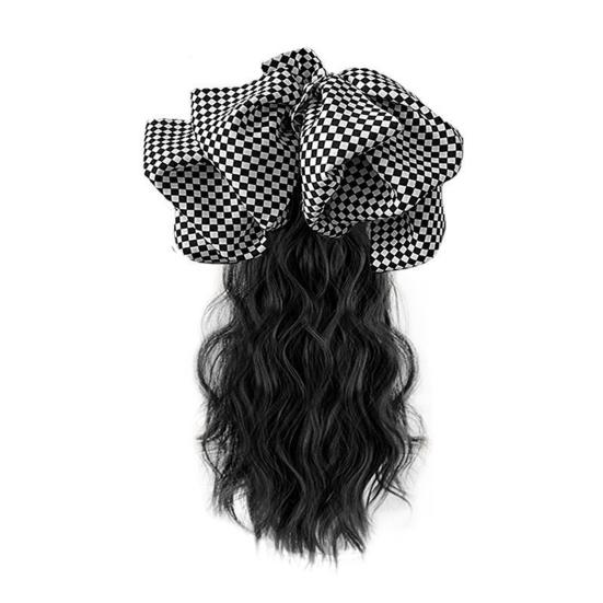 1 sada paruky s mašlí Nespadnoucí realistický zvlněný dráp Vlasový styling Neviditelný nadýchaný přírodní dlouhý klip s vysokým culíkem