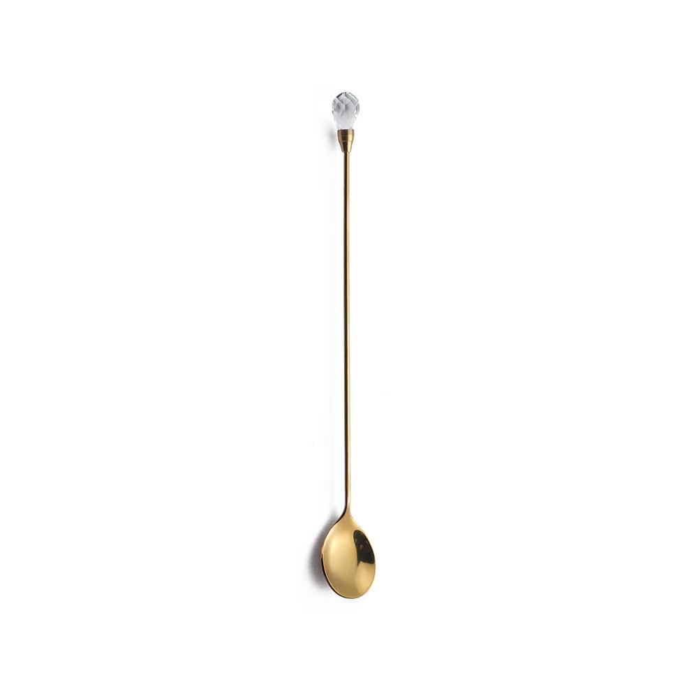 Crystal Sugar Spoon Set Long Handle Teaspoon 430 Stainless Steel Diamond Ice Spoon Perfect for Dessert Ice Cream Coffee Cocktail