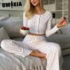GMXIA Autumn/Winter Knitted Designer Cotton Printed Long Sleeve Trouser Set