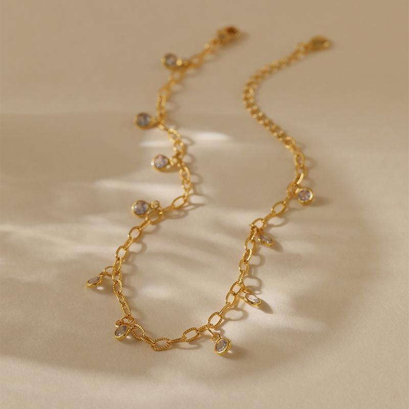 Women 18k Gold Plated Simple Rhinestone Inlaid Light Luxury Anklet Foot Jewelry золотой
