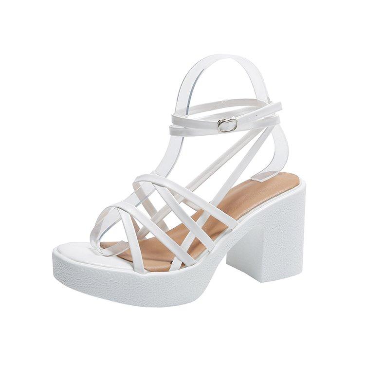 Summer Thin Strap Buckle Leisure Solid Color Ultra-light  Heels Comfortable  Versatile Sandals Slim and Tall