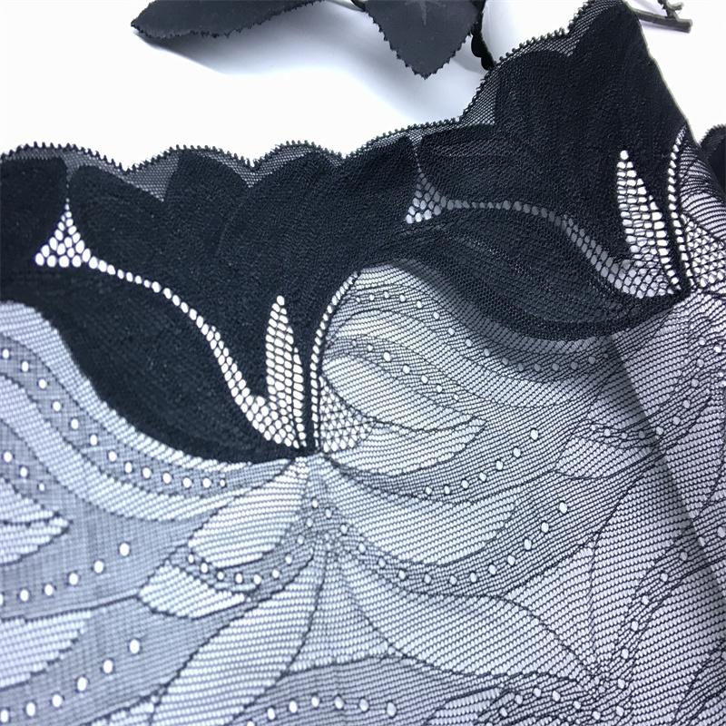 23cm Wide Black Spandex Lace, Elastic Sewing Lace Fabric for Lingerie, Bra, Underwear, Garment, Crafting