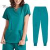 2st/set Unisex sjukhusuniformset V-ringad kortärmad fickor Toppar Elastiska midjebyxor Snabbtorkande sjukhustandvårdsskrubbuniformer