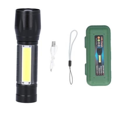 Tragbare USB Wiederaufladbare Taschenlampe Zoombar Handlampe Taschenlampe mit COB Seitenlicht