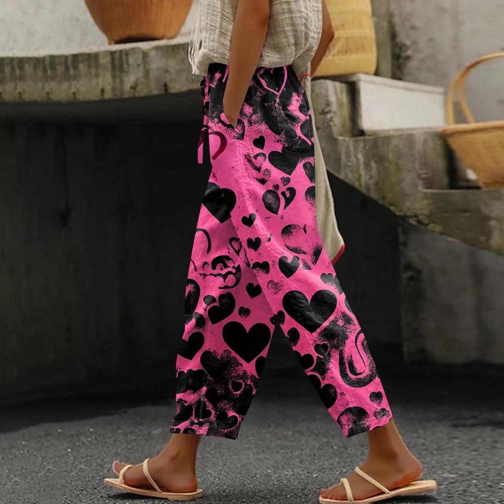 Damen Freizeithose Modische Print Kordelzug Taschen Elastische Taille Hose