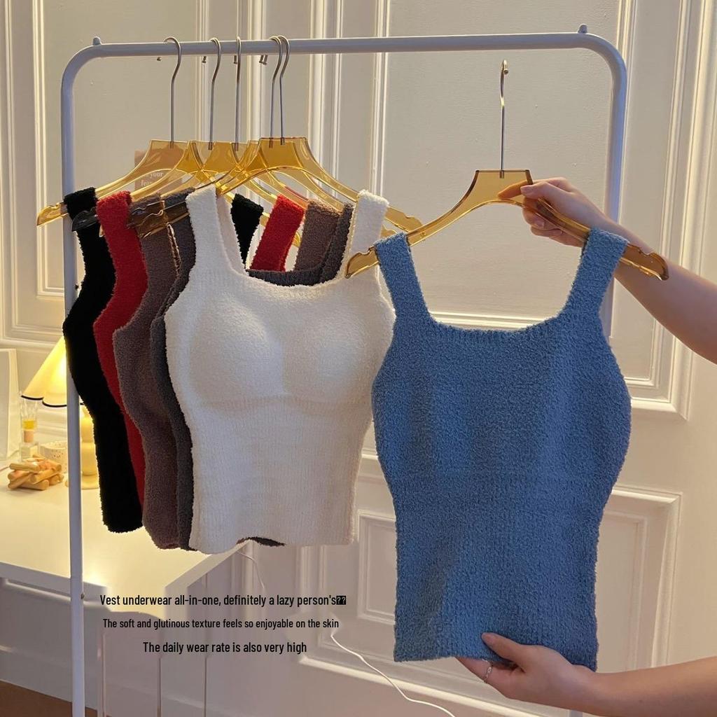 Women's Lambswool Slimming Vest: Warm Fleece-Lined Underwear with Chest Pads for Autumn/Winter