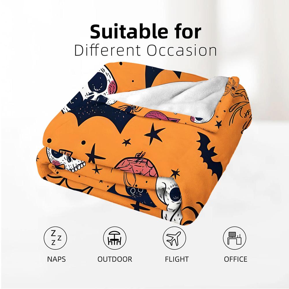 Orange Halloween Spider Soft Flannel Blanket Breathable Warm Throw for Office Car Sofa Kids Room Birthday Xmas Gift