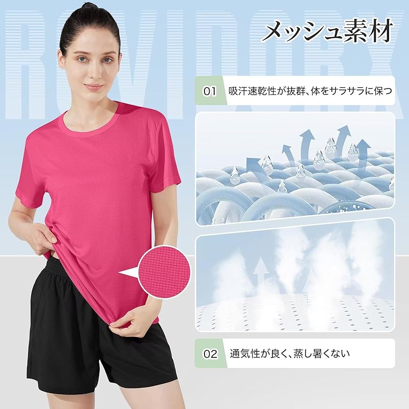 [Rovidorx] T-shirt Ladies Short Sleeve Sports Relaxing Tee Shirt Big Size Gym Wear Sport T-shirt Quick Drying Dry T Shirt Sportswear Running Training