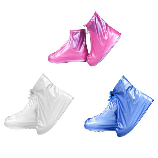 1 Pair Rainproof Shoe Covers Thickened PVC Waterproof No Seam Zipper Wide Opening Non-slip Shoe Protectors