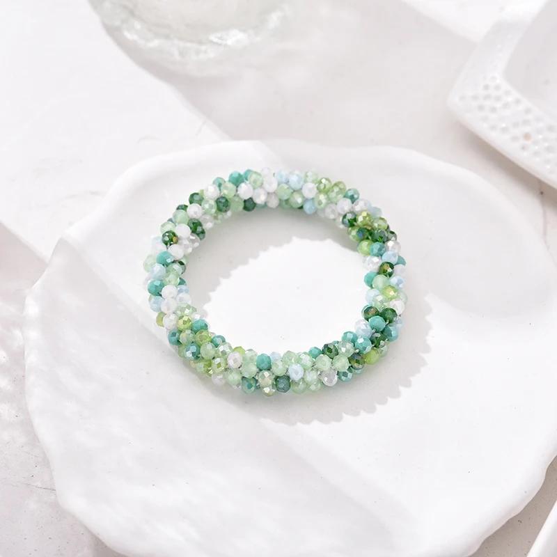 

Fashion Colorful Crystal Bracelets for Women Unique Simple Elastic Rope Temperament Charm Bracelet Hairband Jewelry зелёный