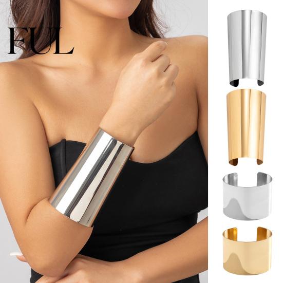 Personalized Arm Cuff Women Bracelet Exaggerate Vintage Punk Boho Smooth Stainless Metal Lady Adjustable Opening Bangle Wide Wrist Jewelry