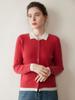 Women's Cashmere Blend Cable Knit Cardigan with Faux Two-Piece, Contrast Colors, Fold-over Sweater, Loose Wool Coat.