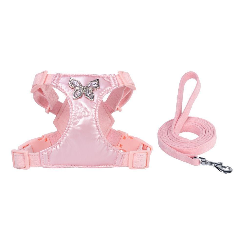 Pet Leash Set for Small Dogs Elegant Harness with Bow Walking Leash Ultrasonic Liquid Fabric Dog Harness Cat Collar Accessories