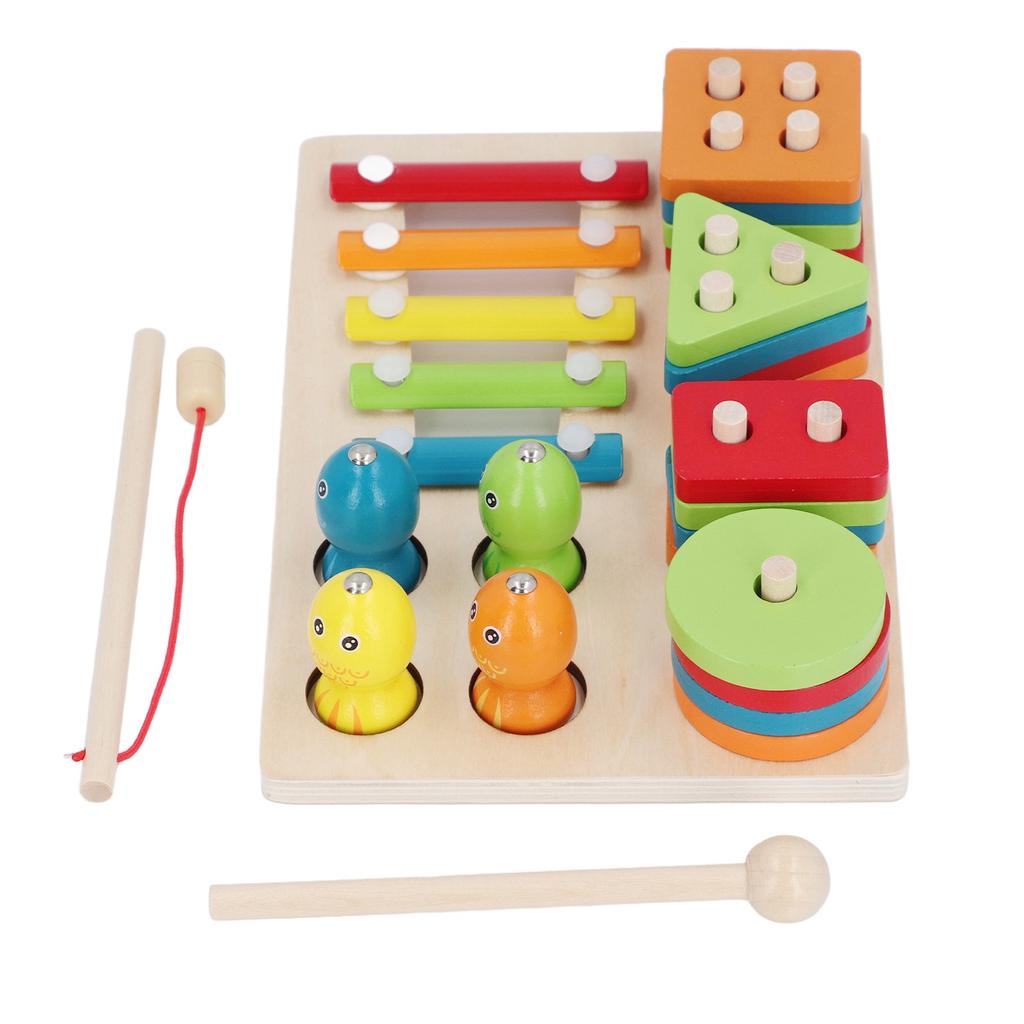 3 in 1 Wooden Sorting and Stacking Toy Magnetic Fishing Game Xylophone Music Instrument Montessori T