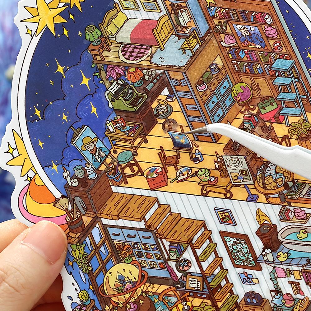 3D Little Corner Van Gogh Studio Landscape Sticker DIY  Pocket Cabin  Scene Halloween Children's Toys Gifts