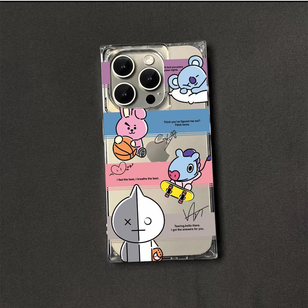 Clear Square Back Tube Case Protection For iPhone 14 Pro Max 16 ProMax 15 Plus 12 13 11 Anti-Oxygen,Cute Doll Pattern Casing