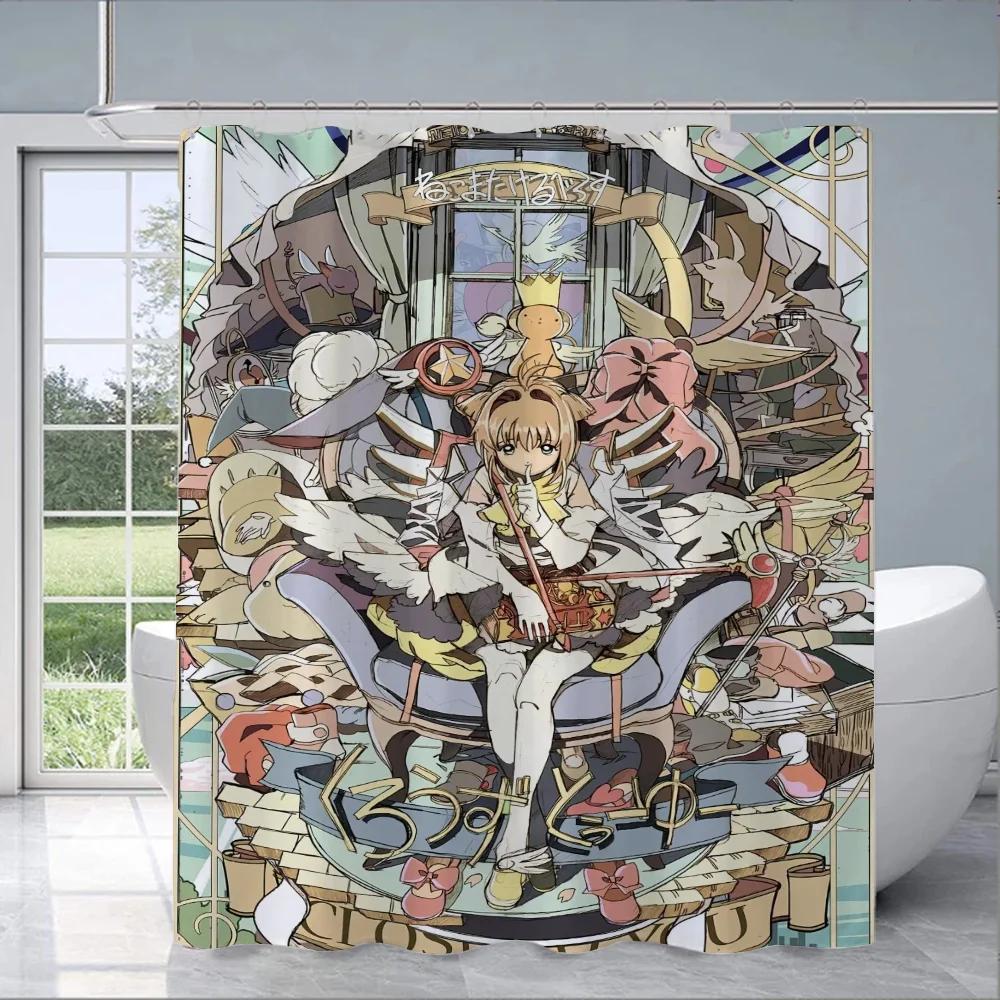 European Curtain for Shower C-Card Captor Sakura Curtains In the Bathroom Accessories Set Bath Sets Waterproof Fabric Produ