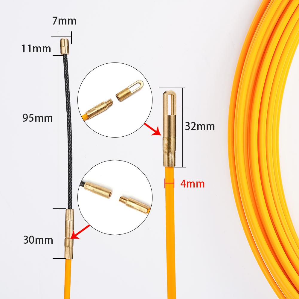 Fiberglass Electric Cable Push Pullers 5M/15M/20M/25M/30M 4mm Cable Reel Duct Snake Rodder Fish Tape Wire Threading Aid Tool