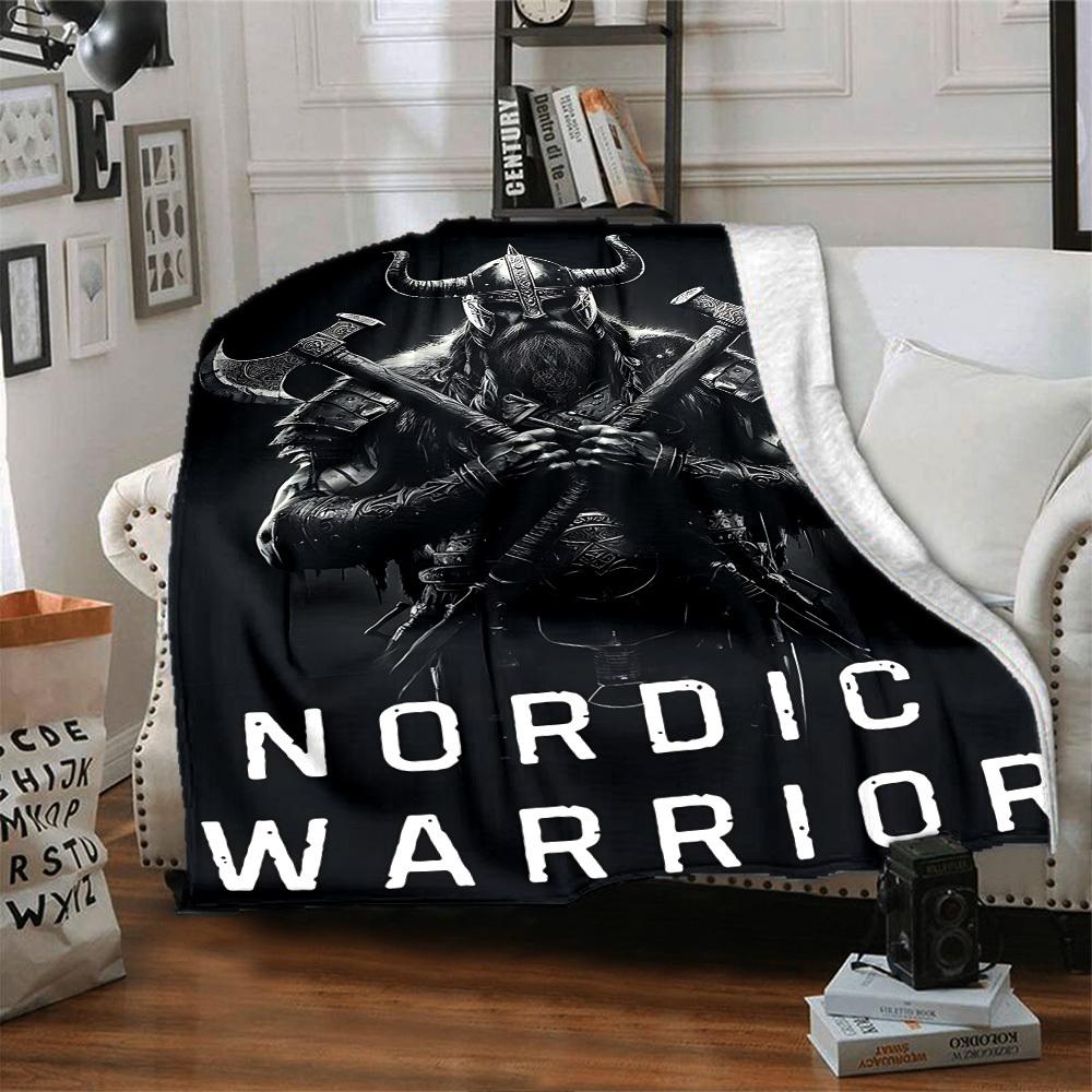 1pc Nordic Warrior Throw Blanket Soft Flannel, Cozy All Season Polyester Perfect for Home, Office