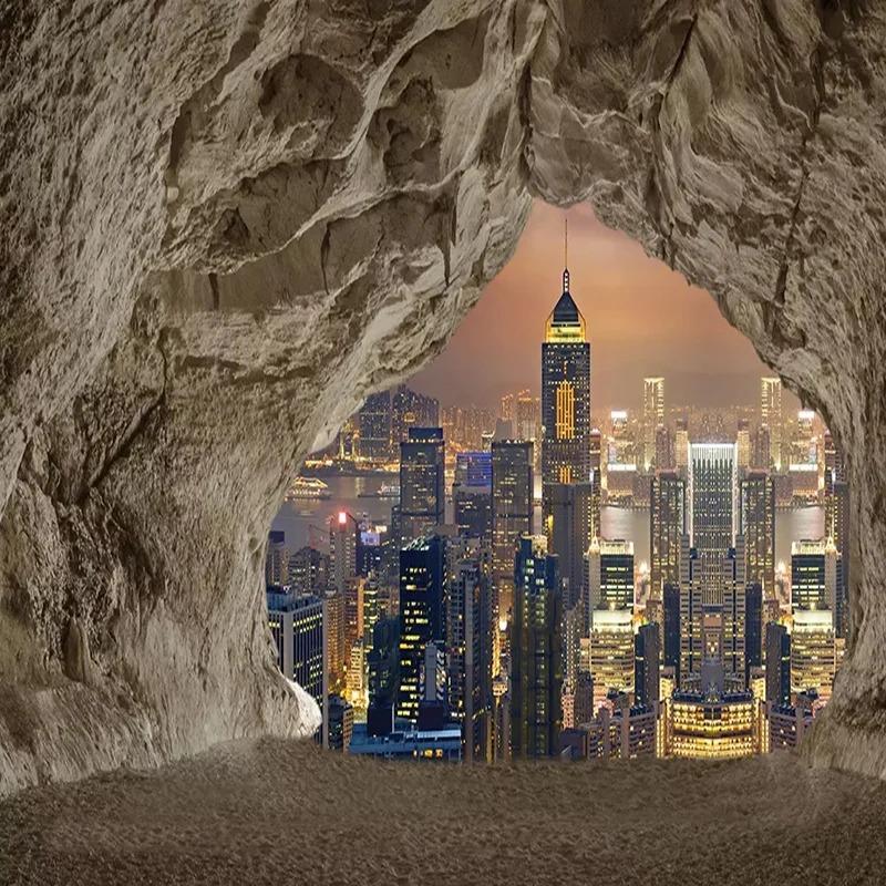 3d Creative Cave Stone Wall Mural City Night View Wallpaper Living Room Bedroom Tv Background Wall Paper Home Decor