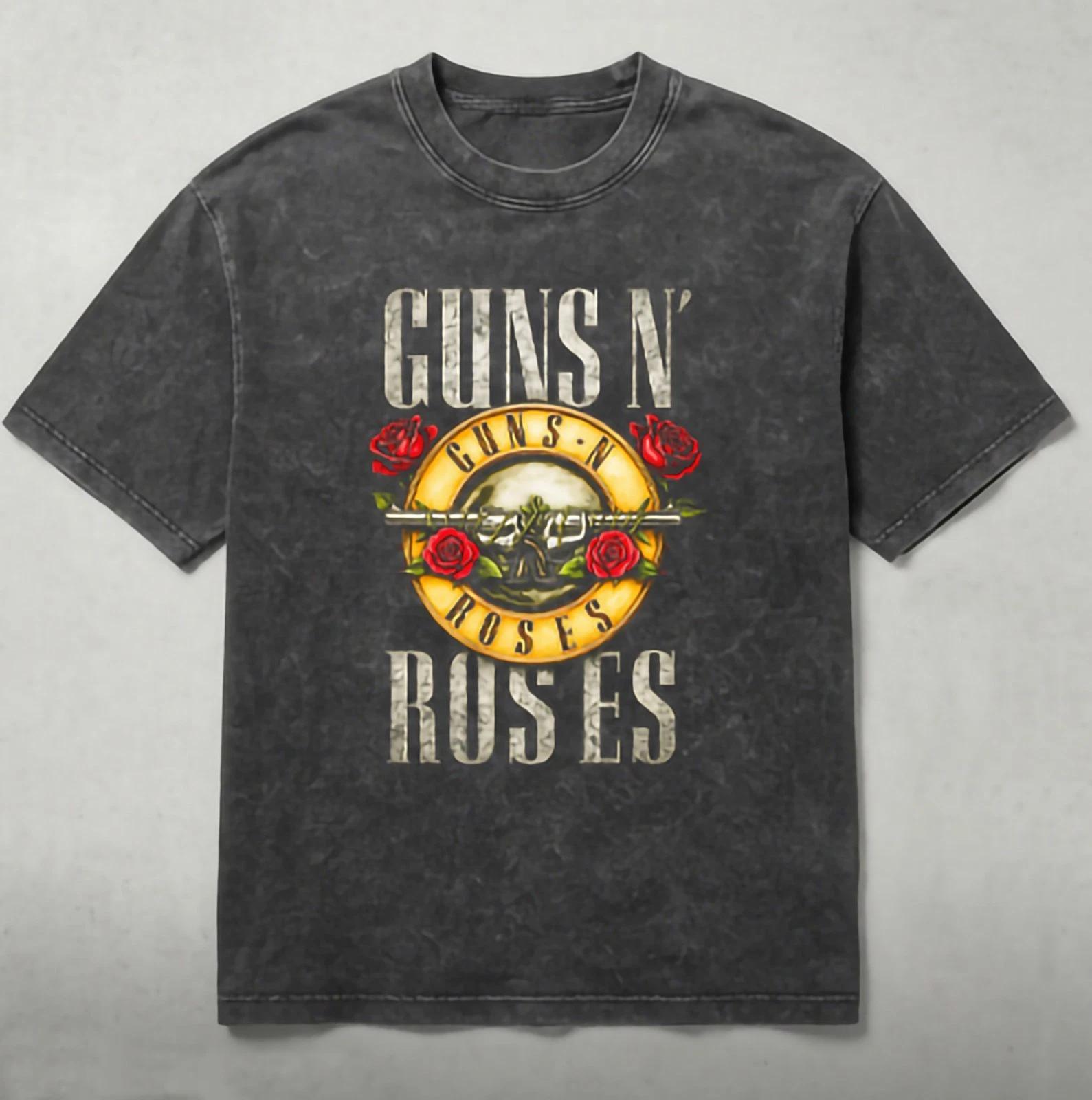 Винтажная мужская футболка Guns N Roses Стирка Вытертая Футболка Рок-группы Streetwear 2XL