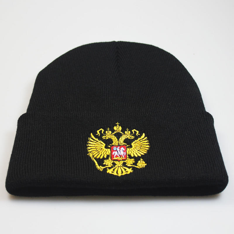 European and American trends in Russia RUSSIA National Emblem Badge Embroidered Knit Beanie Hat Autumn and winter warm hats for men and women