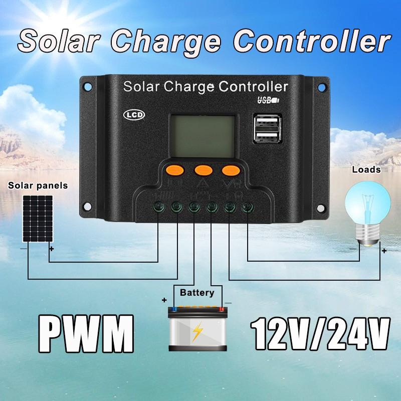 50/60A PWM 2x USB Solar Panel Auto Battery Regulator Charger Charge Controller