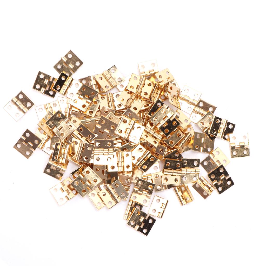 100 Stück Mini Scharnier Metall Retro Klein Metallzubehör mit Schraube für DIY Schmuckschatulle Gelb