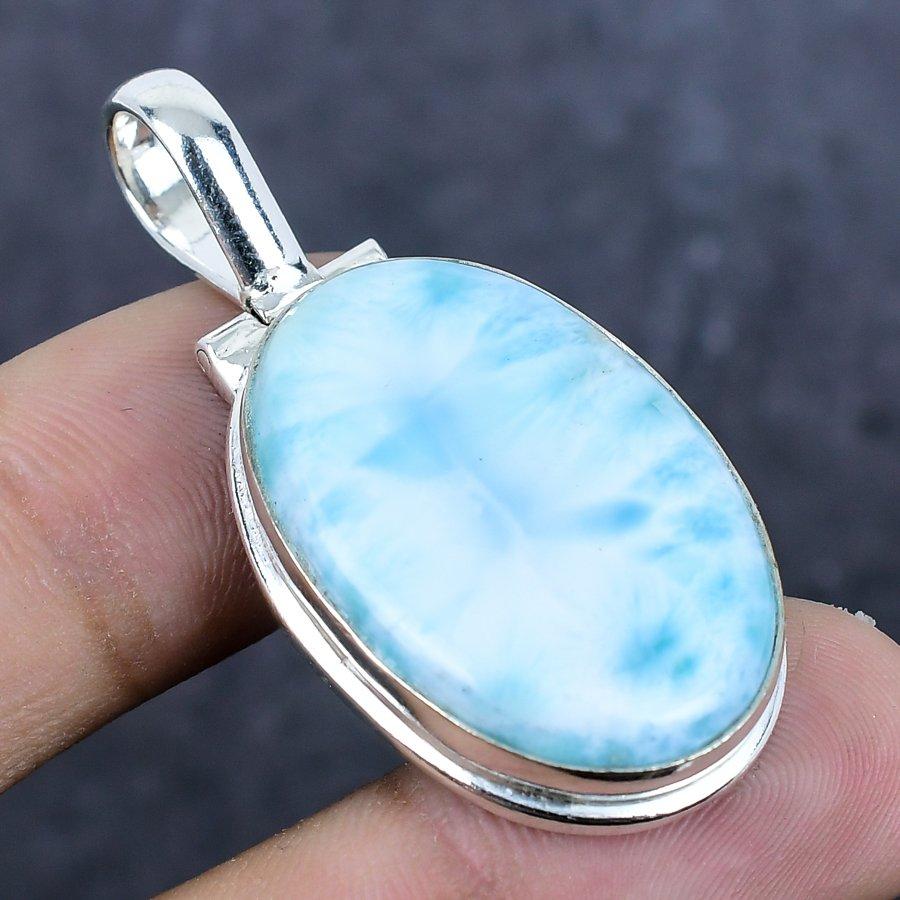 Larimar Gemstone 925 Sterling Silver Jewelry Pendant 1.85"