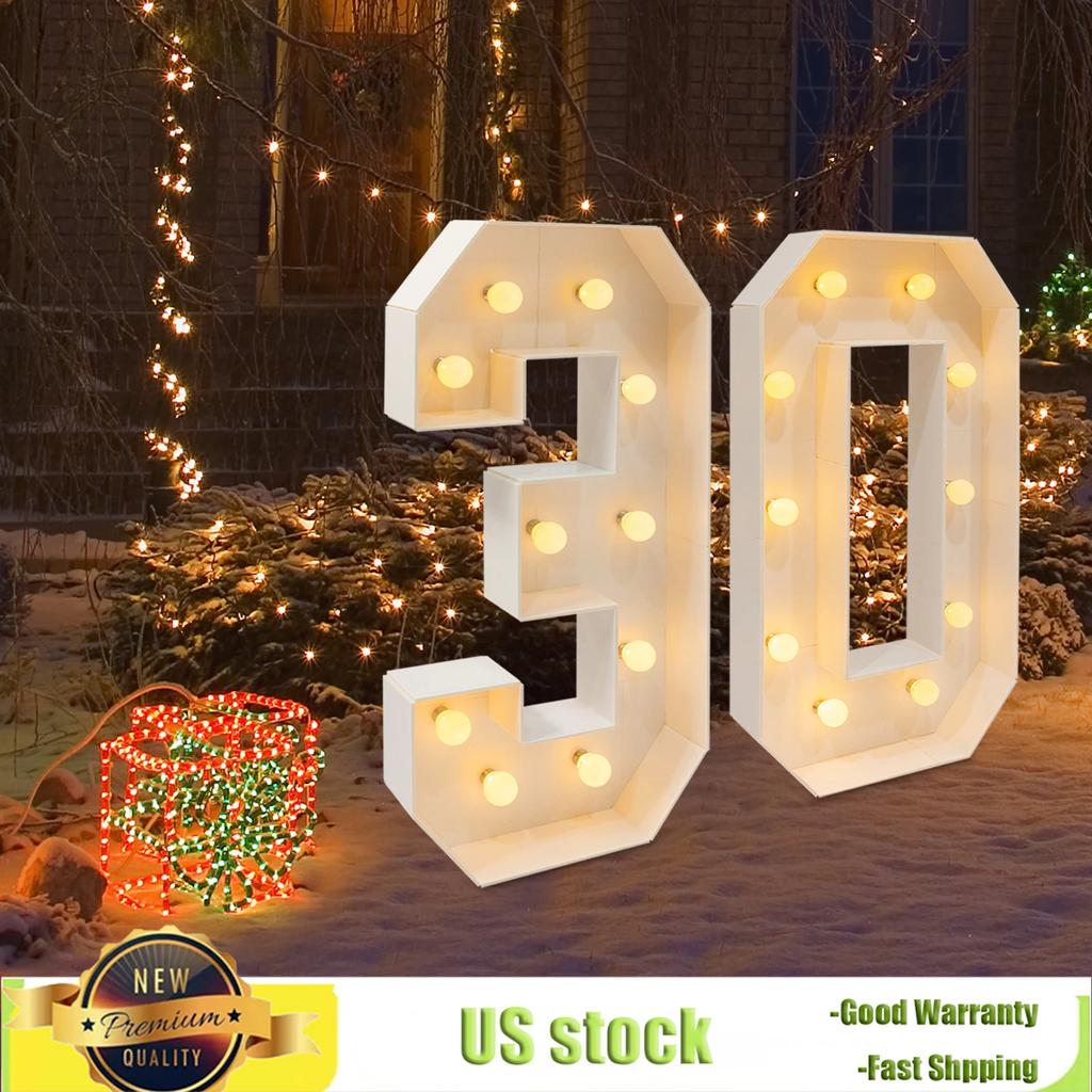 Bymaocar Mosaic Illuminated 3D Number Frame, 100CM 30/40/50 LED Light Up Numbers Ornament with Light for Birthday Party Decor
