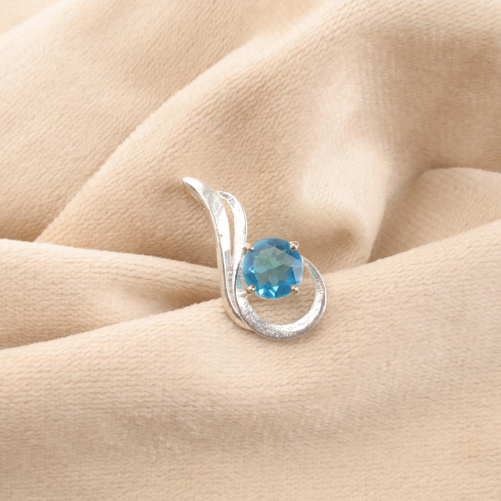 Natural Swiss Blue Topaz  Gemstone 925 Sterling Silver Jewelry Women Pendant 1" CP-24-3