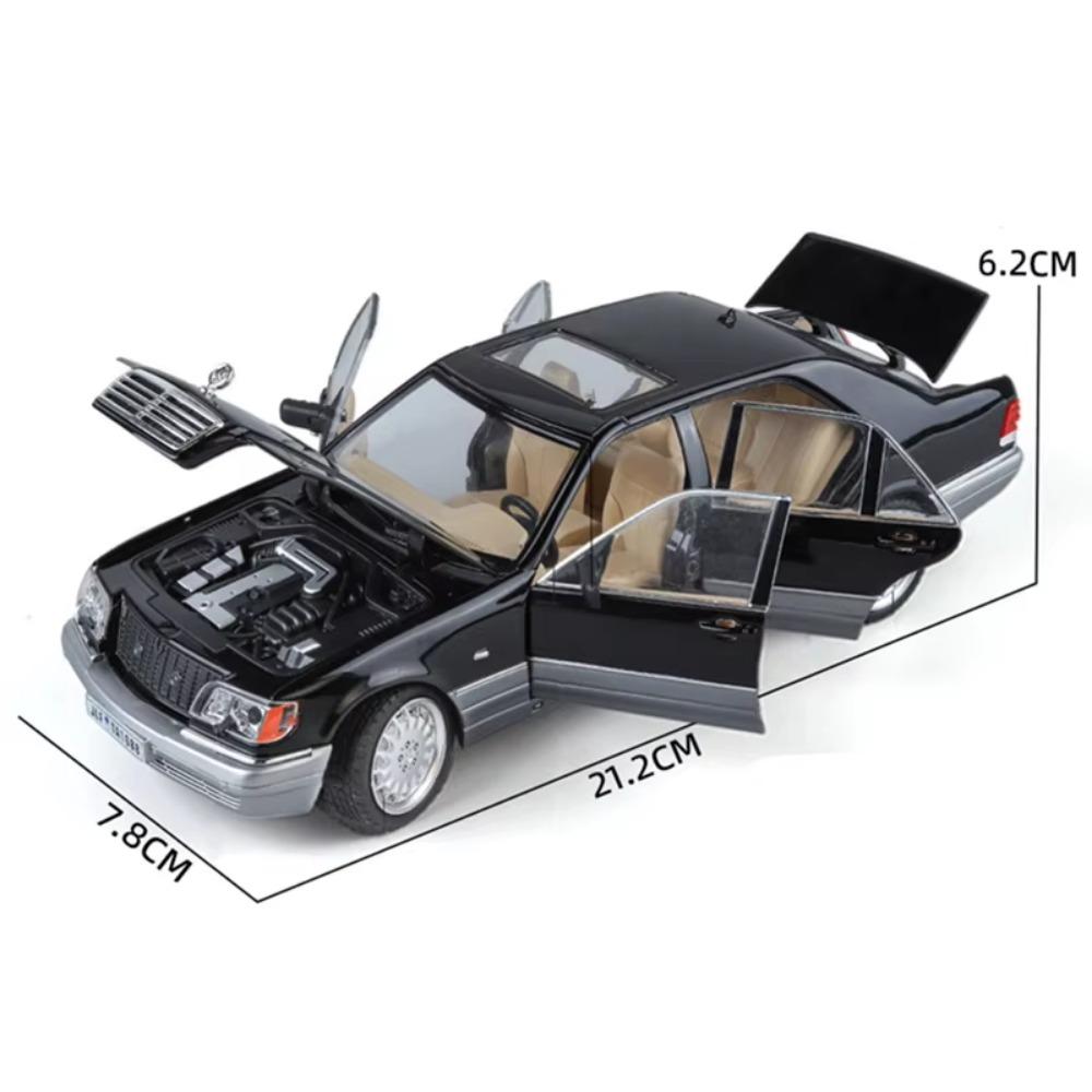 

1/24 Benz W140 S320 SEL Уличная версия Сплав Ретро Модель старой машины Литые металлические Классические автомобили Модель транспортных средств Звук Свет Детские игрушки Подарок серебряный/чёрный