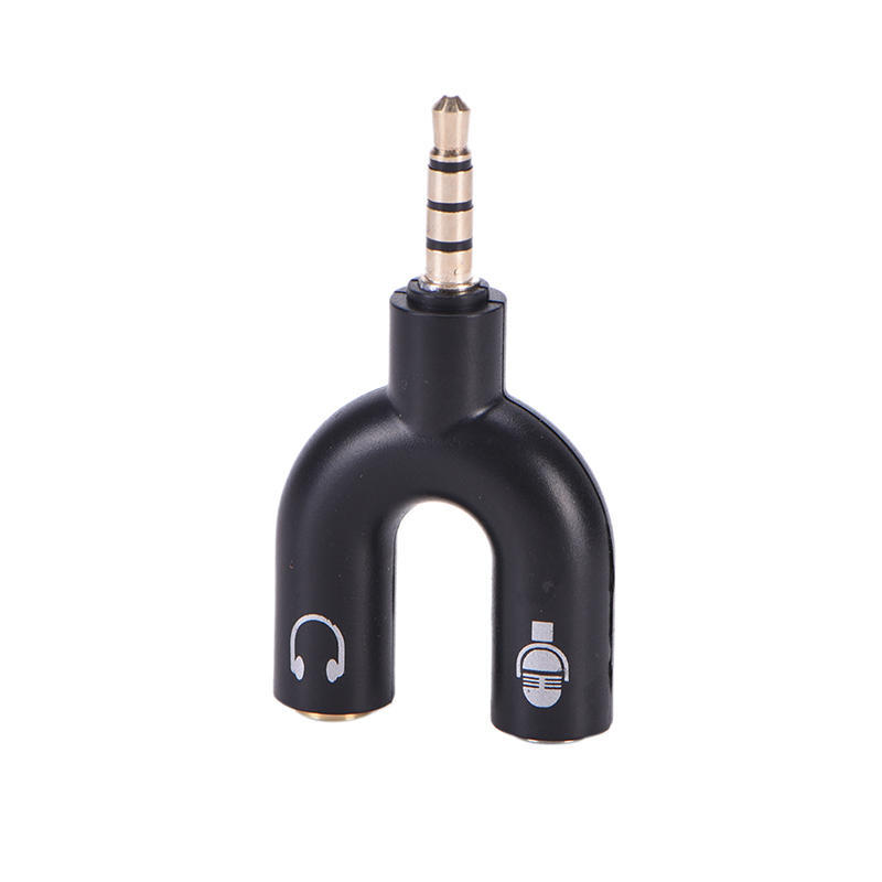 3.5Mm Black Stereo Splitter Audio To Mic & Headset Jack Plug Adapter For Phone