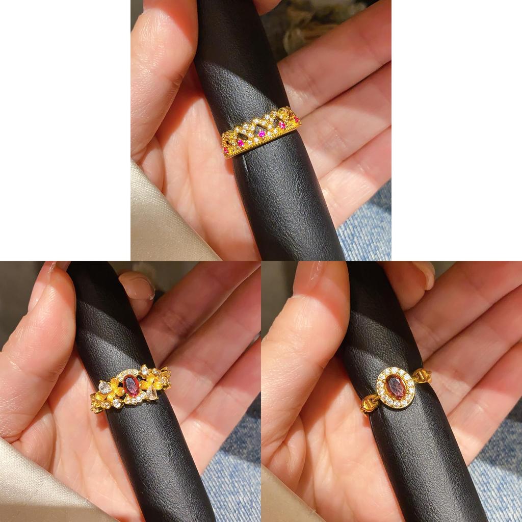 24k Gold Plated Zircon Geometric Ring With Retro Palace Style For Ladies