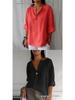 Europe & America Summer V-neck Women's Cotton Linen Button T-shirt