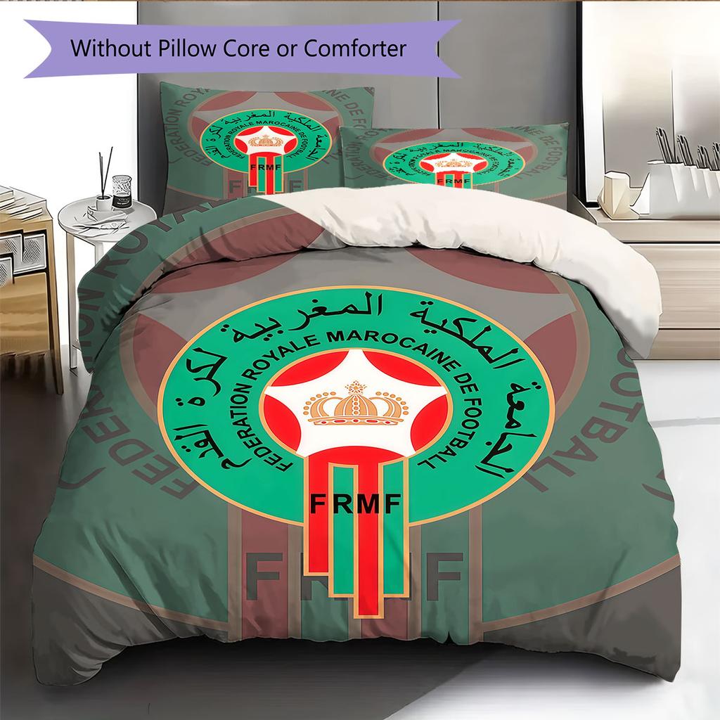 Logo squadra nazionale Marocco Modello Biancheria da letto Decorazione Casa Regalo di Compleanno (1 * copripiumino + 2 * federa, senza nucleo),merchandising per fan.