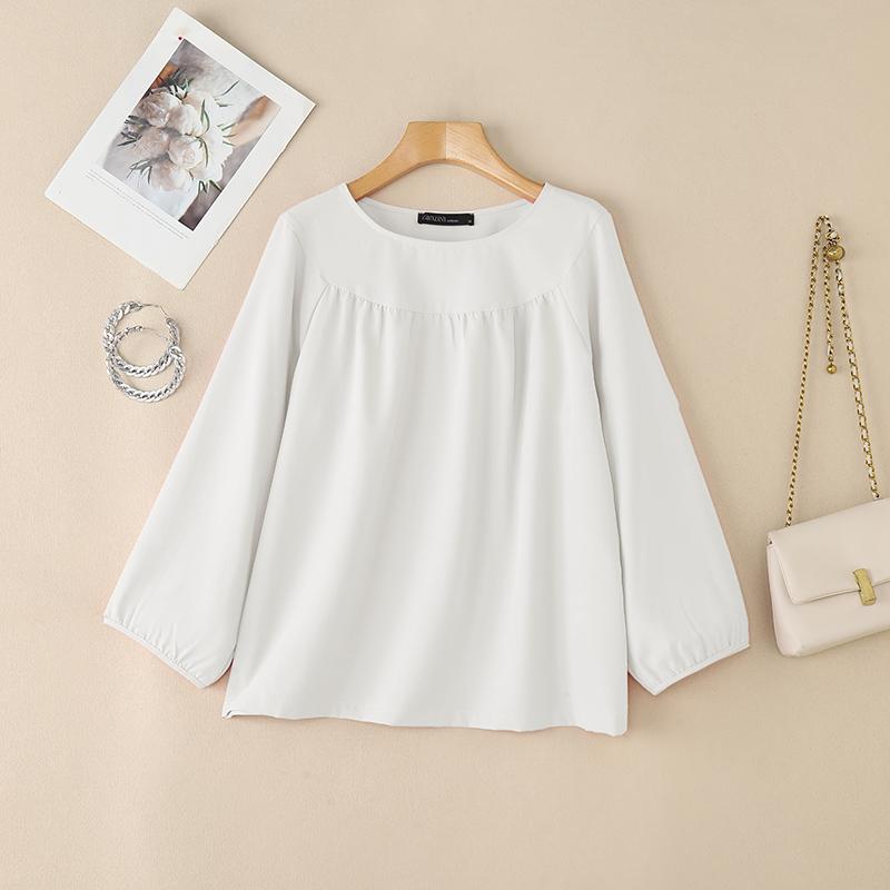 ZANZEA Damen Lässige Lockere Rundhals 3/4 Ärmel Einfaches Hemdbluse