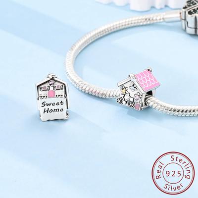 Copper Pink Sweet House String Decoration Beads Charms Jewelry Fit Original Bracelet For Women Diy Gift