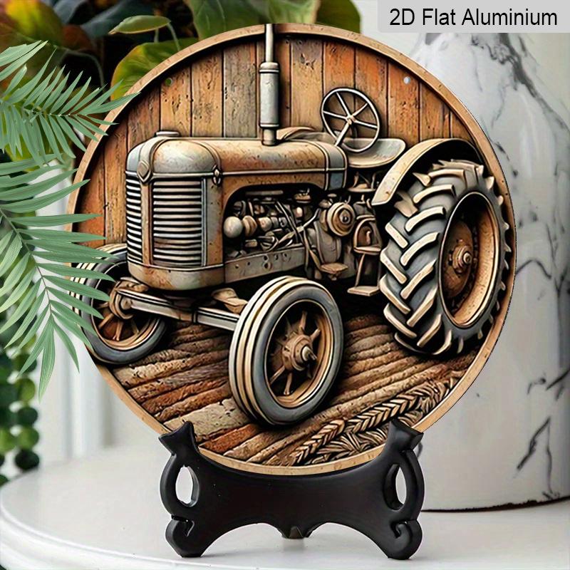 2D Flat Country Life Round Sign with A Size of 7.8 X 7.8 Inches, Showing Agricultural Equipment and A Retro Tractor.This Country-style Metal Wall Is