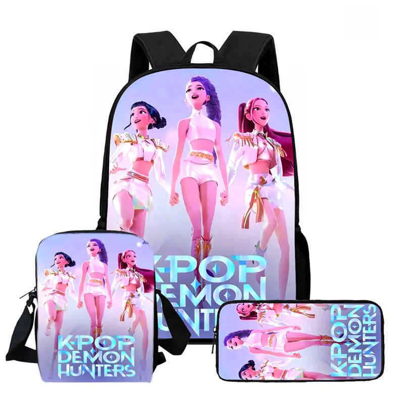 

K-pop Охотница на демонов Девочка Модный детский рюкзак: Печать HD, Большая вместимость, Легкий вес, Студенческая сумка с защитой позвоночника