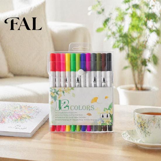 Set di Pennarelli Doppia Punta per Disegno, con Pennello e Punta Fine, Set Pittura Multicolore Lavabile, Inchiostro Solubile in Acqua, per Disegno a Mano