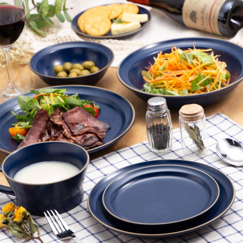 TAMAKI Curry and Pasta Plate, Edge Line, Blue, Diameter 21cm x Height 4.6cm, 700ml Capacity, Microwave and Dishwasher Safe, T-889176