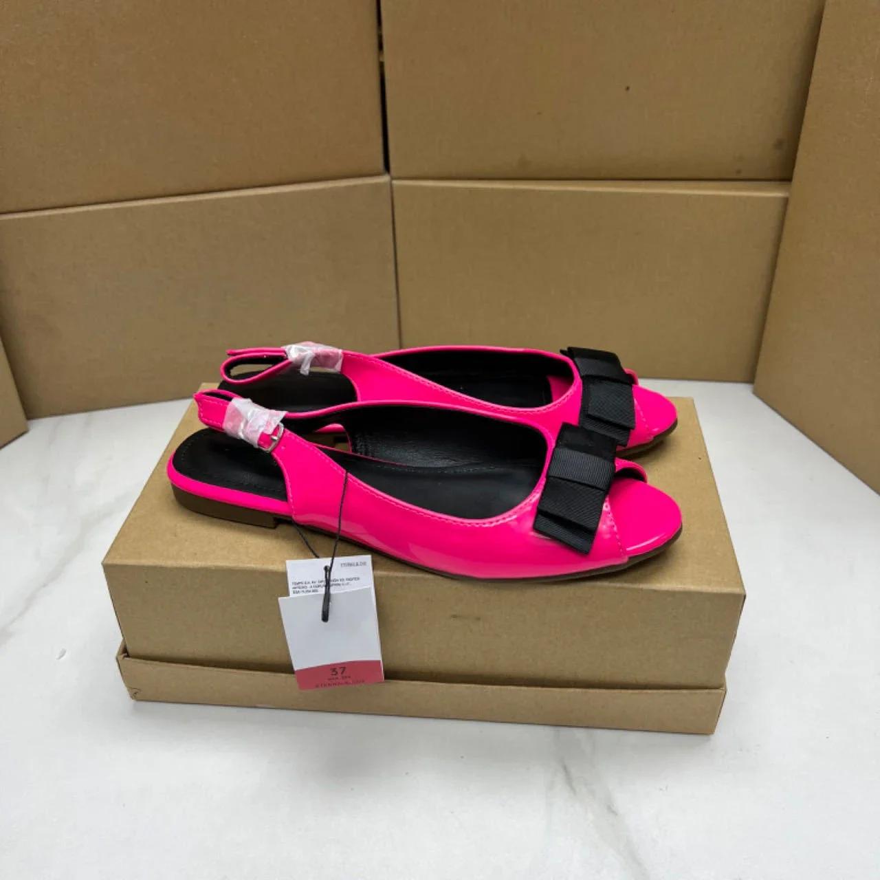 

Fashion Women s Flats Comfortable Soft Sole Female Slingbacks Open Toe Retro Bow Decoration Summer Solid Shoes for Ladies Plus Size 37