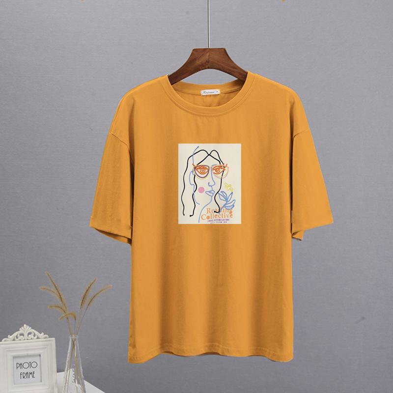 Shellsuning Summer New Aesthetic Printed Tshirts for Women 100% Cotton Vintage Short Sleeves Basic Tees Oversize Top Korean Casual Harajuku Tops