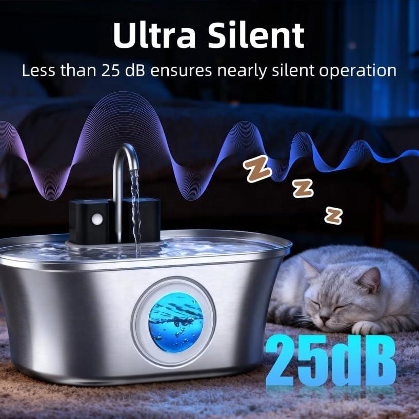 3.2L 108oz Sensor Activated Stainless Steel Pet Water Fountain Wireless Rechargeable Automatic Drinking Dispenser for Cats Dogs