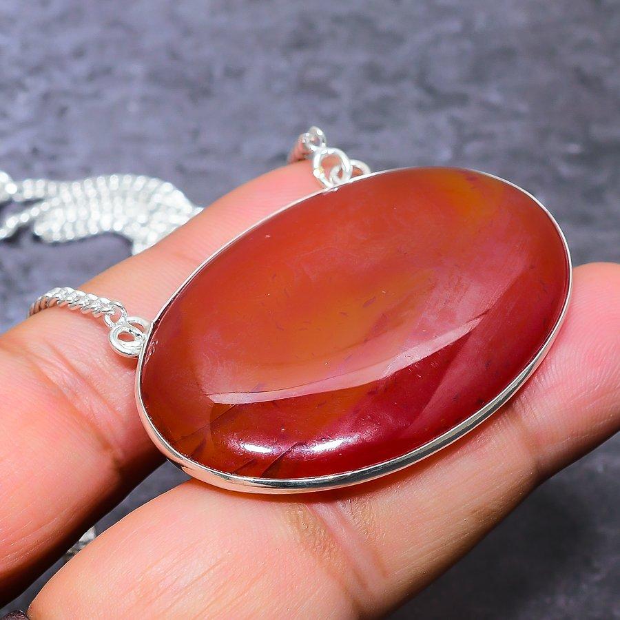 Natural Carnelian Gemstone 925 Sterling Silver Jewelry Necklace 18" G9R38