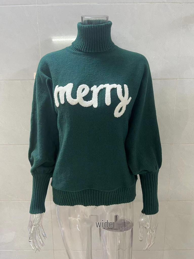 Women's European and American Loose Bat Sleeve Christmas Turtleneck Sweater