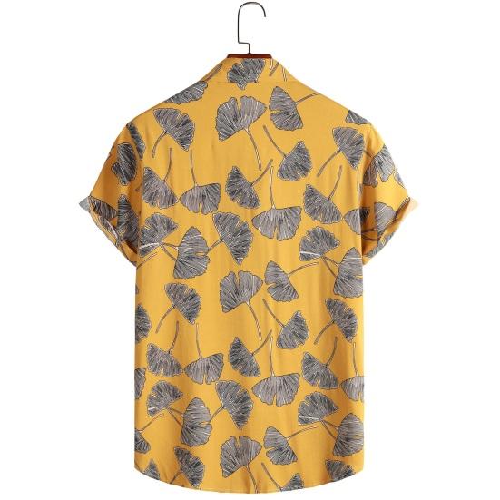 Men Beach Shirt Floral Print Lapel Loose Soft Single-breasted Chest Pocket Short Sleeves