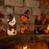 Festive Party Table Centerpieces Rustic Wooden Cat Ornament, Vintage Halloween/Flower Wood Tabletop Signs, Fall Home Decorations Distressed