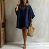 Abito midi da donna senza spalle in cotone e lino con tasche, vestibilità ampia, maniche per le vacanze